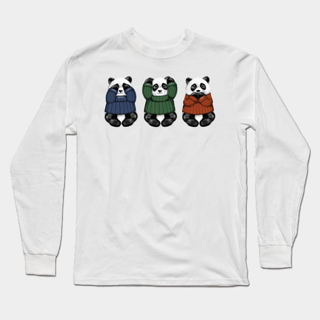 See No Hear No Speak No Pandas Long Sleeve T-Shirt by Luna Illustration